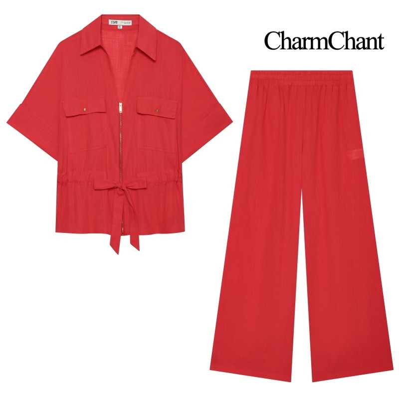 Short Linen Drawstring - CHARMCHANT Женский костюм из льняной смеси,