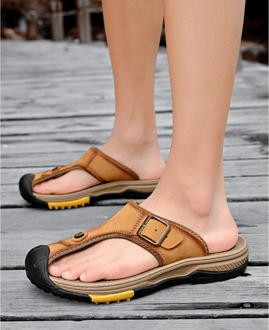 Flip Flop Leather Men - Мужские сандалии из натуральной кожи, дышащая