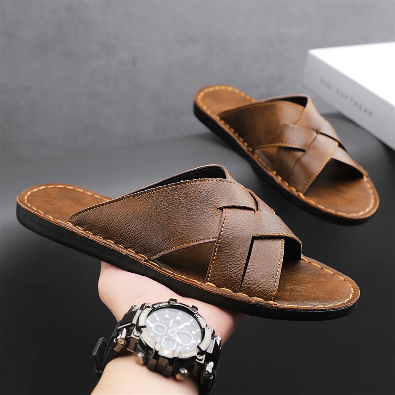 Flip Flop Leather Men - Мужские повседневные сандалии из натуральной кожи,