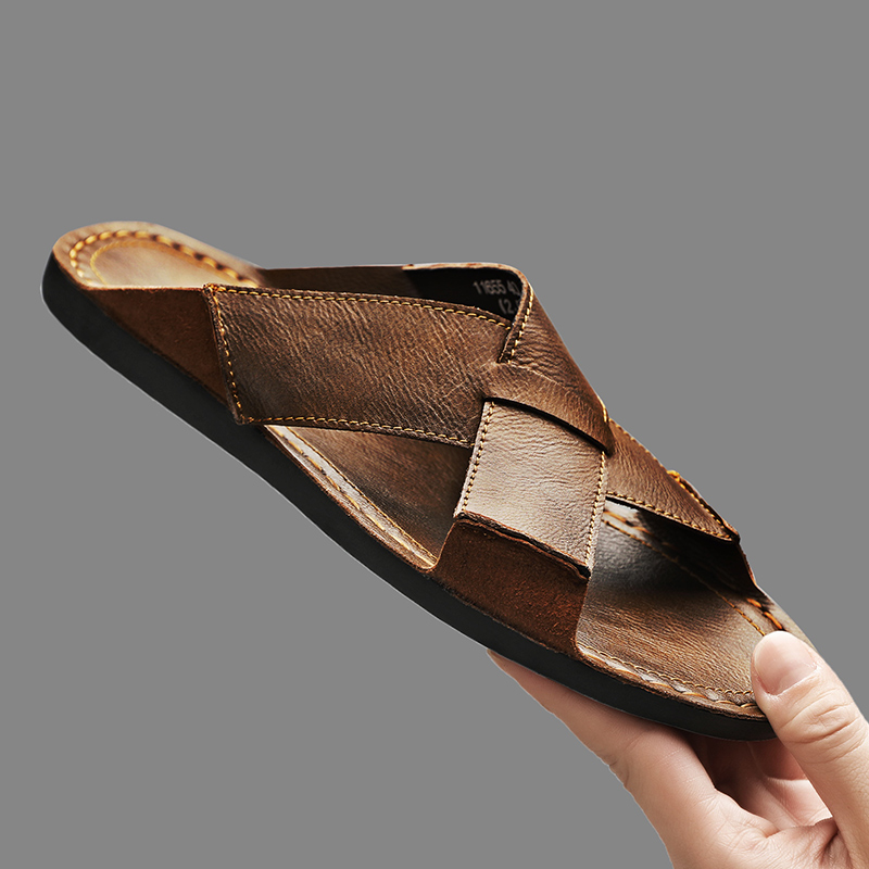 Flip Flop Leather Men - Модные мужские тапочки из натуральной кожи,