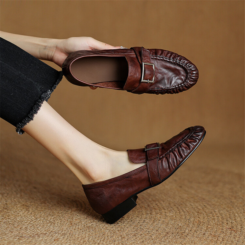 Casual Sandal Leather - Женские Плиссированные туфли-лодочки из натуральной кожи,