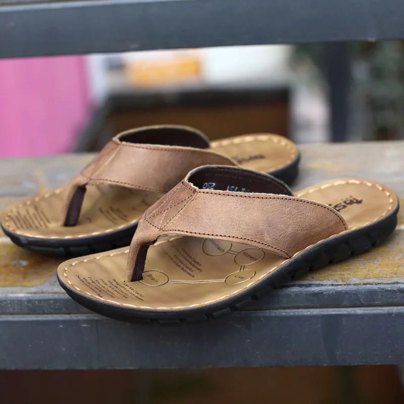 Flip Flop Leather Men - Мужские тапочки Roma в стиле ретро,