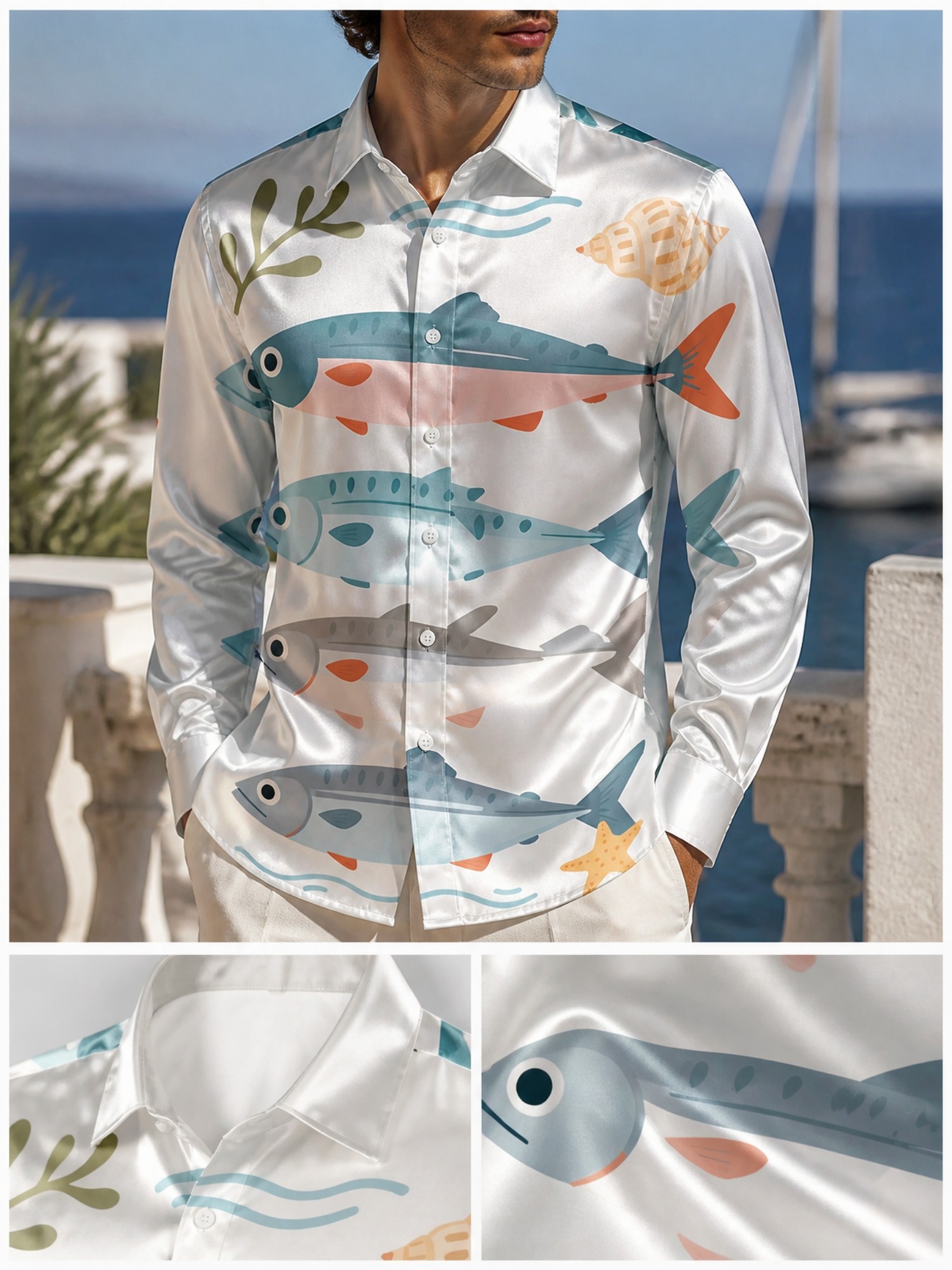 Resort Shirt Floral - Мужская роскошная атласная рубашка с длинным
