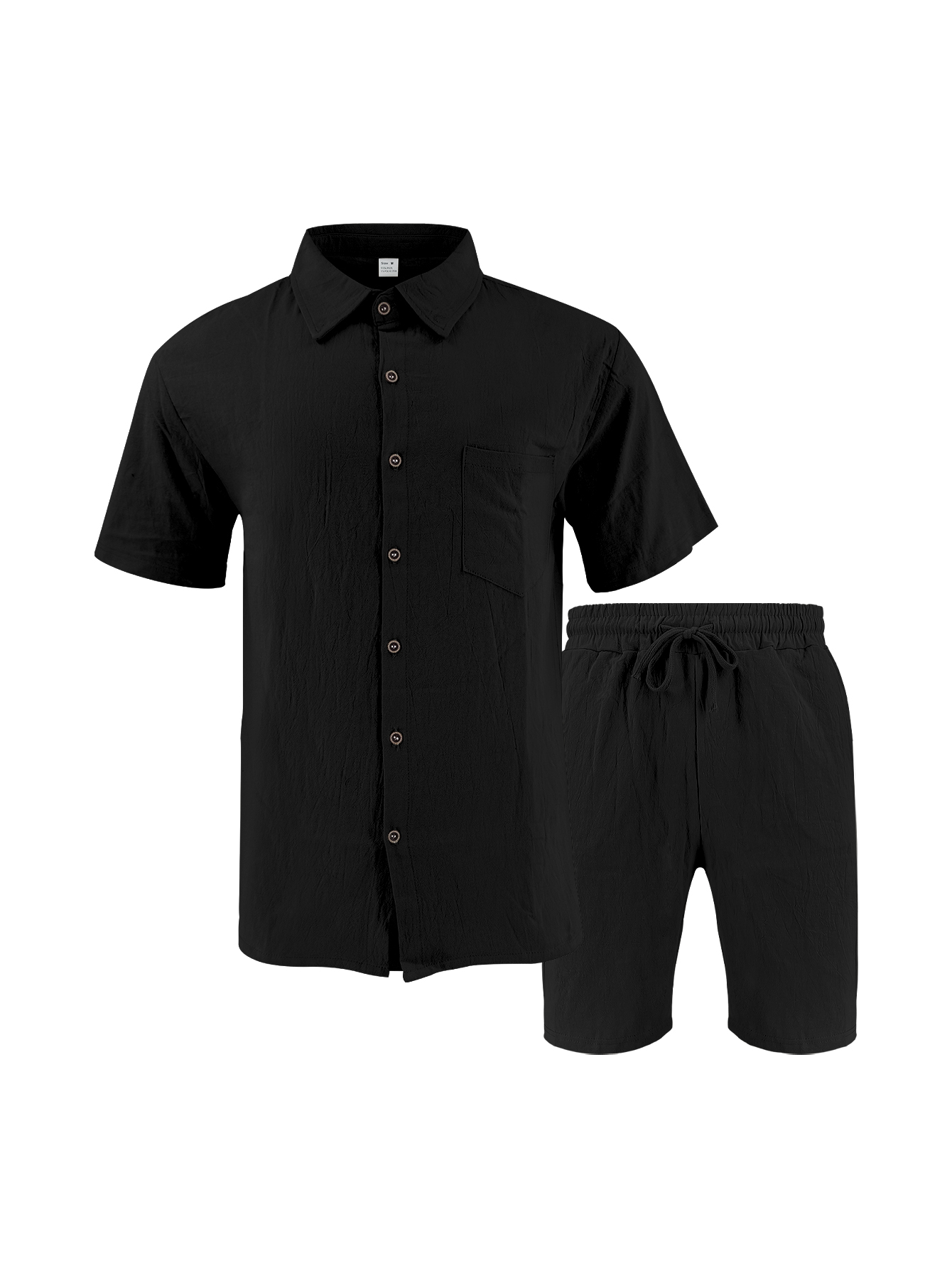 Short Linen Drawstring - Мужской льняной текстурированный комплект из двух